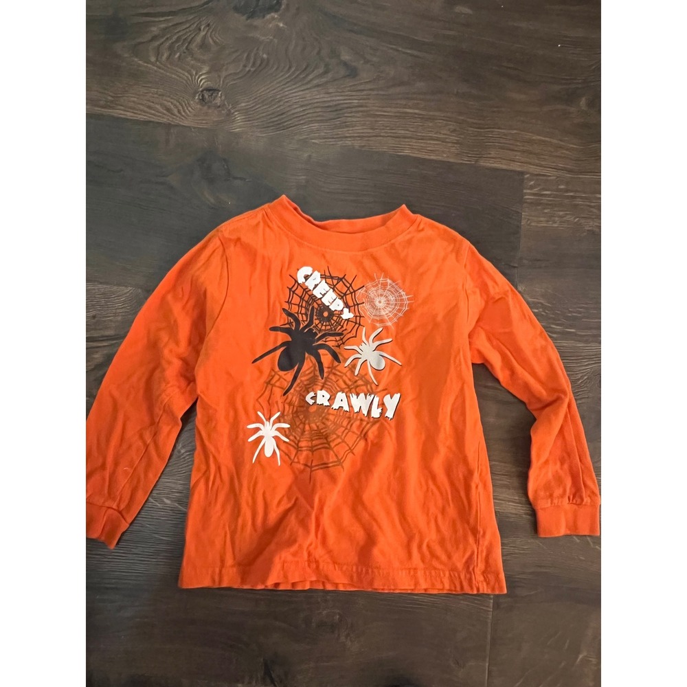 Halloween Kids Orange Long Sleeve Spider Graphic T-Shirt Creepy Crawly 4T